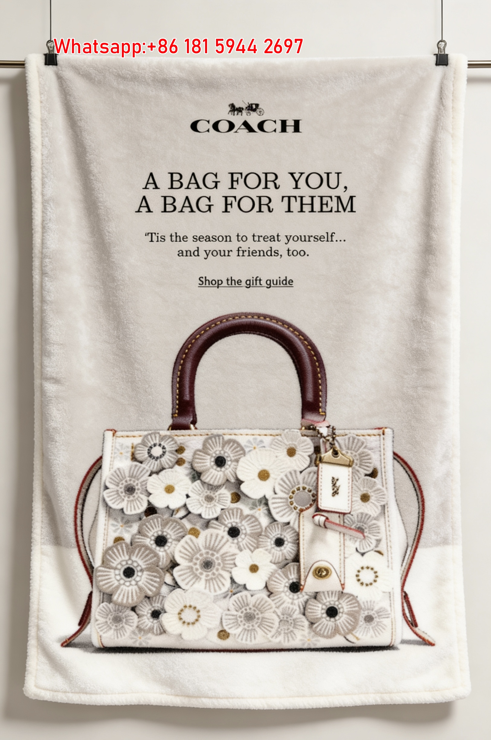Coach Floral Applique Bag Pattern Flannel Throw Blanket for Sofa C159